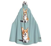 HJFCZH Cute Corgi Pattern Halloween Adult Hooded Cape Super Large Hooded Cloak with Bow Tie, No Zipper