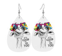 HJFCZH cute funny giraffe Prints Dangle Leather Earrings - Elegant Water Drop Drops for Festive Style & Everyday Chic