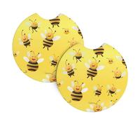 Hjfczh Cute Little Bee Printed Car Interior Cup Holder Pad 2 Pc Waterproof & Quick Drying, Protects Against Spills & Scratches
