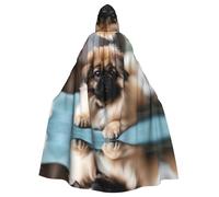 HJFCZH Cute Pekingese Pattern Halloween Adult Hooded Cape Super Large Hooded Cloak with Bow Tie, No Zipper