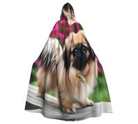 HJFCZH Cute Pekingese Pattern Halloween Adult Hooded Cape Super Large Hooded Cloak with Bow Tie, No Zipper