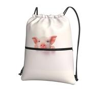 HJFCZH Cute Pig Prints Drawstring Zipper Backpack - Lightweight Gym Throw Bag with Front Pocket - Ideal for Travel & Yoga