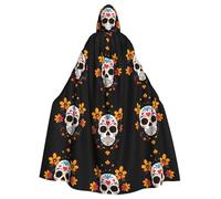 HJFCZH Day of the Dead Pattern Halloween Adult Hooded Cape Super Large Hooded Cloak with Bow Tie, No Zipper