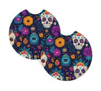 Hjfczh Day Of The Dead Printed Car Interior Cup Holder Pad 2 Pc Waterproof & Quick Drying, Protects Against Spills & Scratches