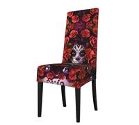HJFCZH Day Of The Dead Sugar Roses Skull Prints Dining Chair Throw Covers - Stretchable Slipcovers for Chair Seat Back - Protect Furniture from Kids & Pets - Easy Care, No Ironing Needed