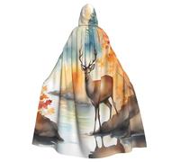 HJFCZH Deer by the river Prints Halloween Adult Hooded Cloak for various party and carnival settings