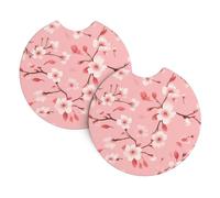 HJFCZH Delicate Cherry Blossoms Prints Cute Car Coasters Set of 2 - Waterproof Cup Holder Protectors for Cars, Trucks & SUVs