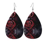 HJFCZH Dew rose Prints Water Drop Earrings - Fashionable Faux Leather Drops with 925 Sterling Silver Earring Hooks - Durable & Stylish