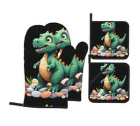 HJFCZH Dinosaur On Colored Stones Prints Kitchen Covers: Waterproof Oven Layers for Safe Cooking & Easy Cleanup - 4 Piece Heat Protection Set