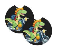 Hjfczh Dinosaur Riding A Motorcycle Printed Car Interior Cup Holder Pad 2 Pc Waterproof & Quick Drying, Protects Against Spills & Scratches