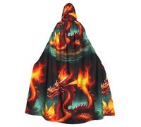 HJFCZH Dragon King in Fire Pattern Halloween Adult Hooded Cape Super Large Hooded Cloak with Bow Tie, No Zipper