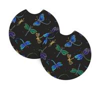 HJFCZH Dragonfly Prints Car Cup Coasters 2-Pack - Neoprene Drink Covers for Worry-Free Driving & a Spotless Interior - Fits Most Vehicles