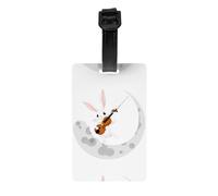 HJFCZH Durable PVC Luggage Tag with Detachable Wristband for Travel | Suitcases, Backpacks - Bulk Set for Men Women Rabbit Playing Violin On The Moon Prints