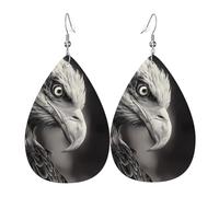HJFCZH Eagle black and white Prints Teardrop Leather Earrings - Lightweight Dangles with Silver-Plated Hooks, Vivid Color & Hypoallergenic Design for Festive Occasions