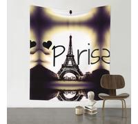 HJFCZH Eiffel Tower Love Paris Prints Wall Decor Tapestry 60x51in - Boho Dorm Room Backdrop, Beach Blanket & Stylish Sofa Throw
