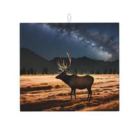 HJFCZH Elk in the meadow Prints Kitchen Drying Mat - Absorbent Dish Drying Throw with Vibrant Prints, Quick-Dry Countertop Layer for Dishes & Appliances - Non-Slip & Foldable