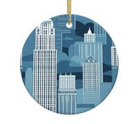 HJFCZH Empire State Building Printed Christmas Tree Ceramic Round Hanging -2.9 in Add Atmosphere to The Holiday Party