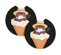 Hjfczh Fat Cat Sitting On Ice Cream Printed Car Interior Cup Holder Pad 2 Pc Waterproof & Quick Drying, Protects Against Spills & Scratches