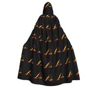 HJFCZH Fire dragon under the volcano Pattern Halloween Adult Hooded Cape Super Large Hooded Cloak with Bow Tie, No Zipper