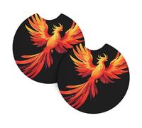 Hjfczh Fire Phoenix Flying In The Starry Sky Printed Car Interior Cup Holder Pad 2 Pc Waterproof & Quick Drying, Protects Against Spills & Scratches