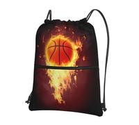 HJFCZH Fired Up Basketball Prints Drawstring Zipper Backpack - Lightweight Water-Resistant Gym Bag for Travel, Sports & Yoga - Durable Foldable Cover with Front Pocket