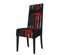 HJFCZH Firefighter Axe Red Line Flag Prints Dining Chair Throw Covers - Stretchable Slipcovers for Chair Seat Back - Protect Furniture from Kids & Pets - Easy Care, No Ironing Needed