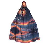 HJFCZH Fireworks On The Coast Picture Halloween Adult Hooded Cape Super Large Hooded Cloak