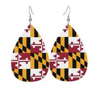 HJFCZH Flag of Maryland Prints Teardrop Leather Earrings - Lightweight Dangles with Silver-Plated Hooks, Vivid Color & Hypoallergenic Design for Festive Occasions