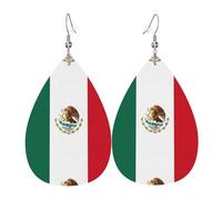 HJFCZH Flag of Mexico Prints Teardrop Leather Earrings - Vibrant Dangle Earrings for Women, Lightweight Fashion Jewelry with Silver-Plated Hooks, Ideal for Parties & Gifts