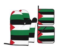 HJFCZH Flag of the State of Palestine Prints Kitchen Baking Set - 4-Piece Heat Resistant Mitts & Covers, Waterproof & Durable for Oven, Grill & Serving