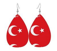 HJFCZH Flag of Turkey Prints Teardrop Leather Earrings - Lightweight Dangle Earrings for Women, Vivid Color Faux Leather Drops with Silver Plated Hooks, Stylish Jewelry