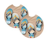 HJFCZH Flip Flops On The Beach Prints Cute Car Coasters Set of 2 - Waterproof Cup Holder Protectors for Cars, Trucks & SUVs