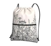 HJFCZH Floral Herbs Botanical Engraving Prints Drawstring Zipper Backpack - Lightweight Water-Resistant Gym Bag for Travel, Sports & Yoga - Durable Foldable Cover with Front Pocket