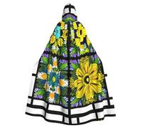HJFCZH Flowers in the grid Picture Halloween Adult Hooded Cape Super Large Hooded Cloak