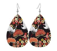 HJFCZH Flying Birds Crane Heron Prints Teardrop Leather Earrings - Lightweight Dangles with Silver-Plated Hooks, Vivid Color & Hypoallergenic Design for Festive Occasions