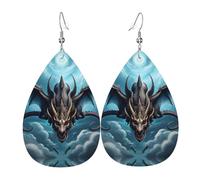 HJFCZH Flying Dragon Prints Teardrop Leather Earrings - Lightweight Dangle Earrings for Women, Vivid Color Faux Leather Drops with Silver Plated Hooks, Stylish Jewelry