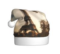 HJFCZH French Paris Tour Eiffel Tower Printed Christmas Hat for Adult Soft, lightweight Holiday party use
