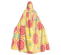 HJFCZH Fresh Grapefruit Lemon Pattern Halloween Adult Hooded Cape Super Large Hooded Cloak with Bow Tie, No Zipper