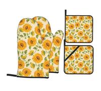 HJFCZH Fresh sunflower Prints Kitchen Baking Set - Heatproof Oven Mitts & Pot Holders with Waterproof Layer for Grilling, Roasting & Dish Handling