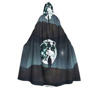 HJFCZH Full Moon in Night Pattern Halloween Adult Hooded Cape Super Large Hooded Cloak with Bow Tie, No Zipper