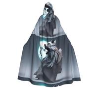 HJFCZH Full-Moon Wolves 3D Pattern Halloween Adult Hooded Cape Super Large Hooded Cloak with Bow Tie, No Zipper