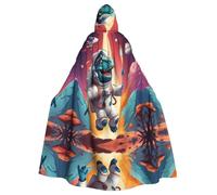 HJFCZH Funny Astronaut Dinosaur Rocket Printed Halloween Adult Hooded Cape Cloak for wear during Halloween, role-playing
