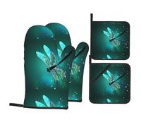HJFCZH Galaxy Animal Dragonfly Prints Kitchen Baking Set - 4-Piece Heat Resistant Mitts & Covers, Waterproof & Durable for Oven, Grill & Serving