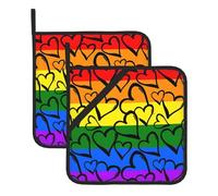 HJFCZH Gay Pride Rainbow Pattern Prints Square Hot Pads for Kitchen - Waterproof Heat Resistant Potholders, Thick Trivet Covers with Hanging Loops, Oven & Grill Dish Protectors (2-Pack)