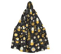 HJFCZH gnome bee yellow floral Picture Halloween Adult Hooded Cloak ensuring easy care and long-lasting use