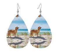 HJFCZH Golden Retriever Prints Water Drop Earrings - Fashionable Faux Leather Drops with 925 Sterling Silver Earring Hooks - Durable & Stylish