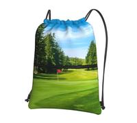 HJFCZH Golf Course Lawn Prints Drawstring Zipper Backpack - Lightweight Water-Resistant Gym Bag for Travel, Sports & Yoga - Durable Foldable Cover with Front Pocket