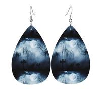 HJFCZH Gothic Happy Halloween Prints Teardrop Leather Earrings - Vibrant Dangle Earrings for Women, Lightweight Fashion Jewelry with Silver-Plated Hooks, Ideal for Parties & Gifts