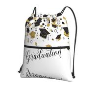 HJFCZH Graduation Congratulations Prints Drawstring Zipper Backpack - Lightweight Sporty Throw Bag for Gym, Travel & Yoga - Durable Water-Resistant Design