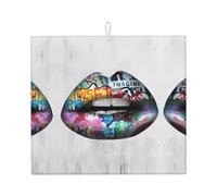 HJFCZH Graffiti Lips Prints Kitchen Drying Mat - Absorbent Dish Drying Throw with Vibrant Prints, Quick-Dry Countertop Layer for Dishes & Appliances - Non-Slip & Foldable